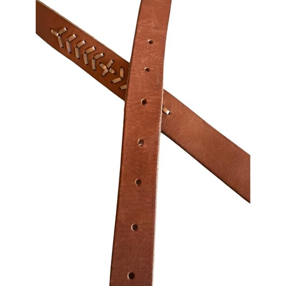 American Eagle Brown Leather Belt With Silver Buckle & Decorative Cutouts Size M - Picture 4 of 7